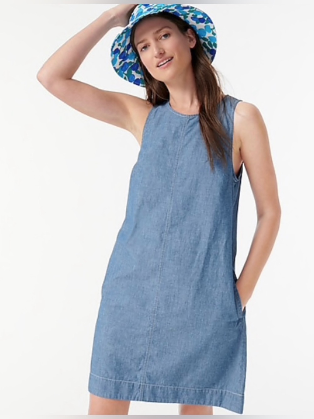 J.Crew Chambray Sleeveless Shift Dress Blue Cotton Size L